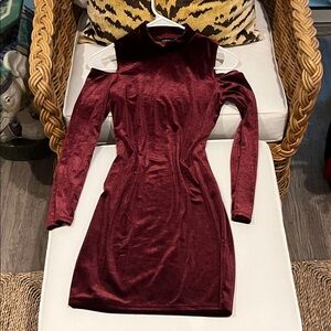 Ambiance Burgundy Velvet Cold Shoulder Dress